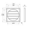 PVC Lüftungsgitter mit Flansch und selbstschließender Jalousie, 455x455 mm / ∅ 400 mm, grau