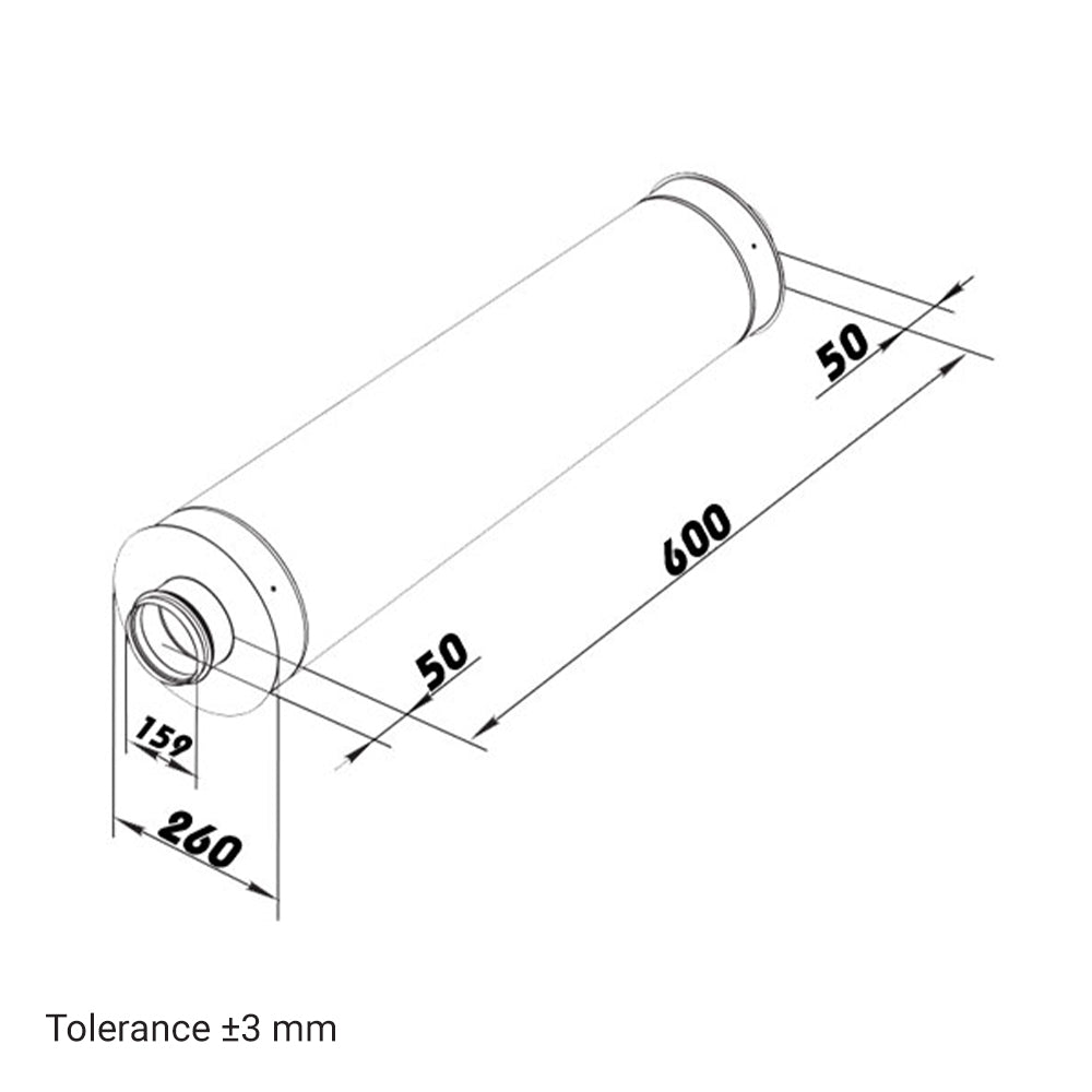 Rohr-Schalldämpfer Ø 160 mm, Länge 600 mm