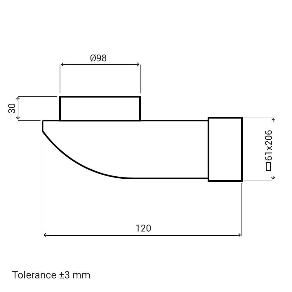 PVC Adapter 90° Rundrohr Ø 100 mm auf Flachkanal 204x60 mm