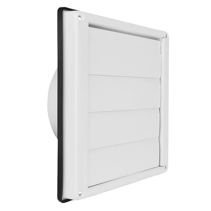 Weißes Lüftungsgitter Dalap GM 150 RFNW für die Fassade, selbstschließendes Gitter, 180x180 mm / Ø 150 mm