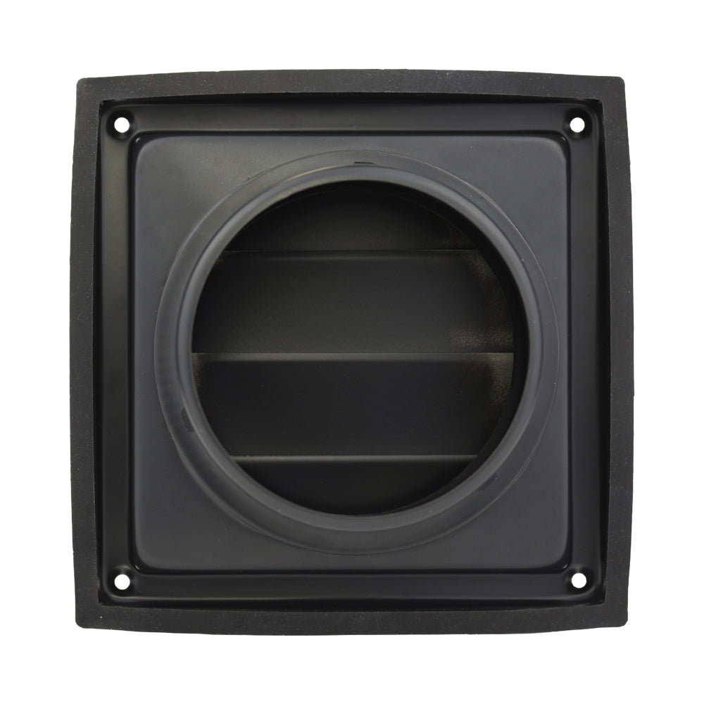 Schwarzes Edelstahl-Lüftungsgitter Dalap GM 150 RFND, mit Schwerkraftlamellen, 180x180 mm / Ø 150 mm