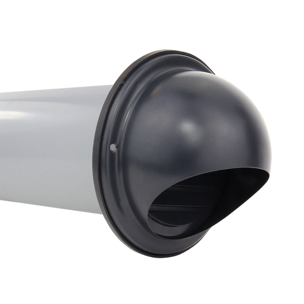 Schwarzes Edelstahl-Lüftungsgitter Dalap SUVLAD 100, mit Wetterschutz, Netz und Flansch, Ø 100 mm