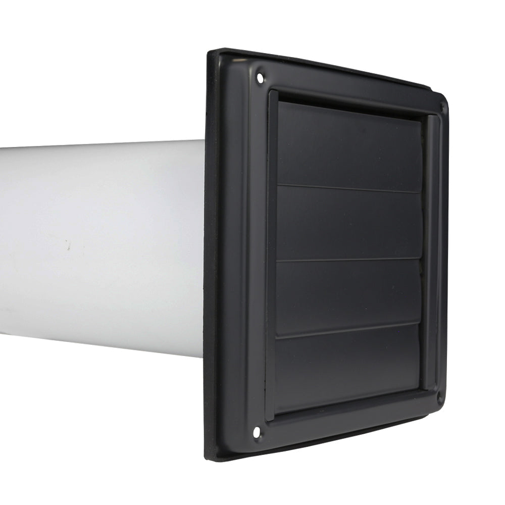 Schwarzes Edelstahl-Lüftungsgitter Dalap GM 150 RFND, mit Schwerkraftlamellen, 180x180 mm / Ø 150 mm