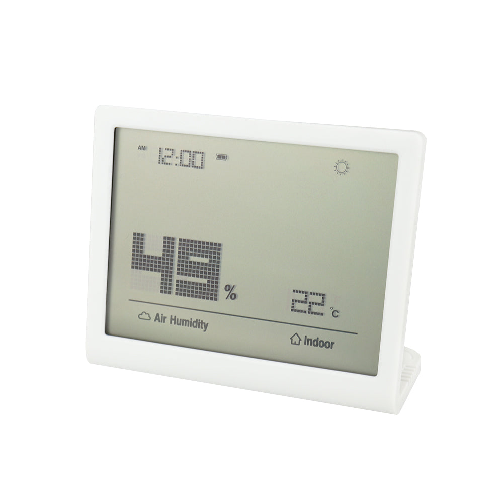 Digitaler LCD-Feuchtigkeitsmesser mit Thermometer und Uhr Dalap THM, weiß