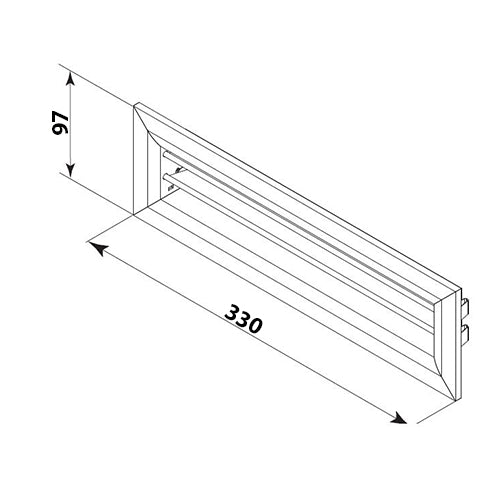 Luftauslassgitter aus Metall 300x55 mm für wandmontierte Metallverteilerbox