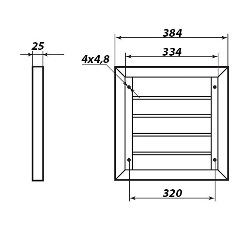 Lüftungsgitter aus Metall mit Kunststoff-Schwerkraftlamellen ohne Flansch 385x385 mm, grau