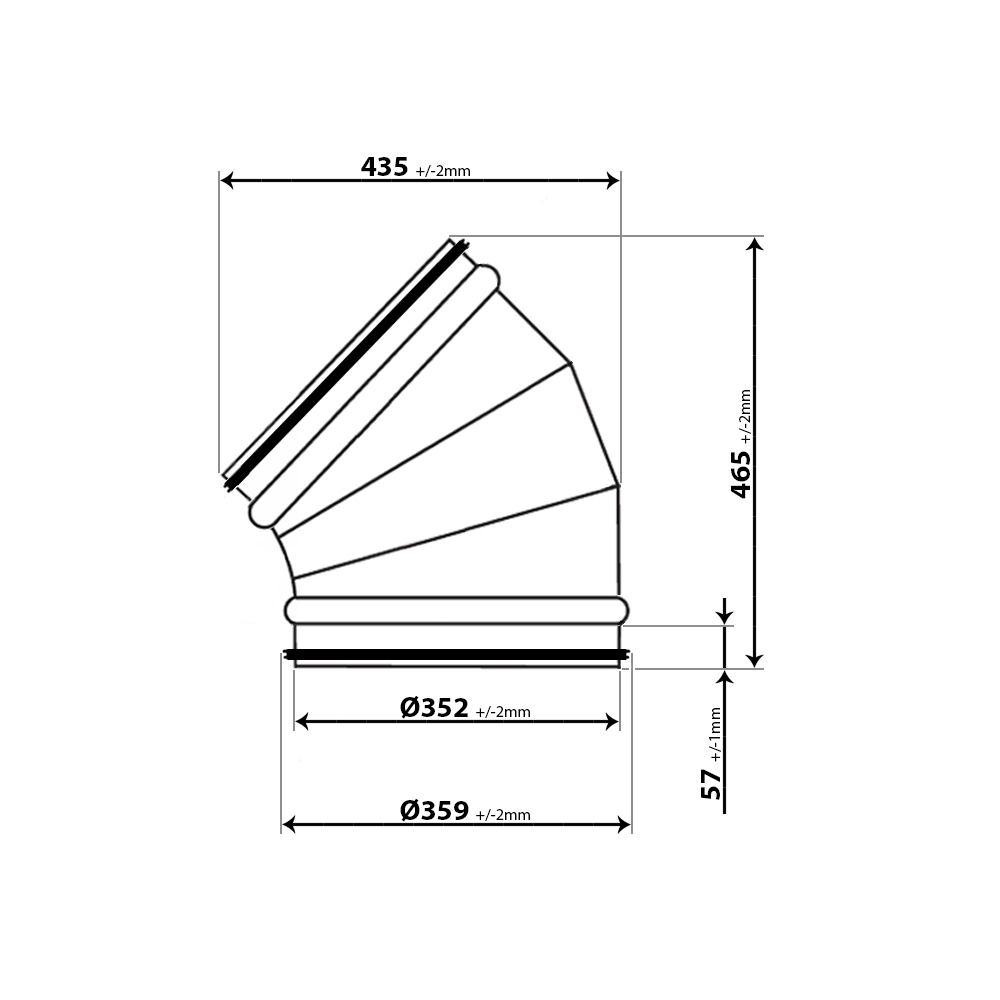 Metall Bogen 45° mit Gummidichtung für Rundrohre Ø 355 mm