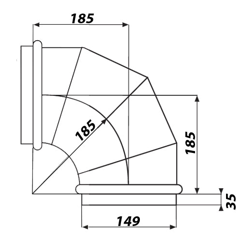 Metall Bogen 90° mit Gummidichtung für Rundrohre Ø 150 mm