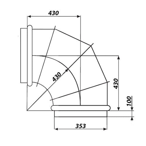 Metall Bogen 90° mit Gummidichtung für Rundrohre Ø 355 mm