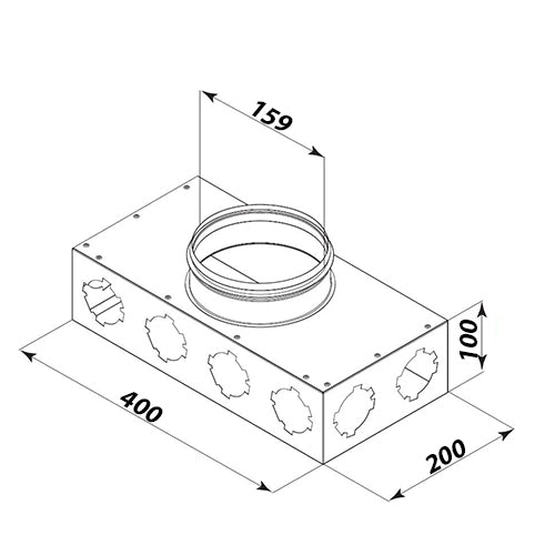 Metall-Verteilerbox mit 8 Flanschen Ø 75 mm für das Flexitech-System