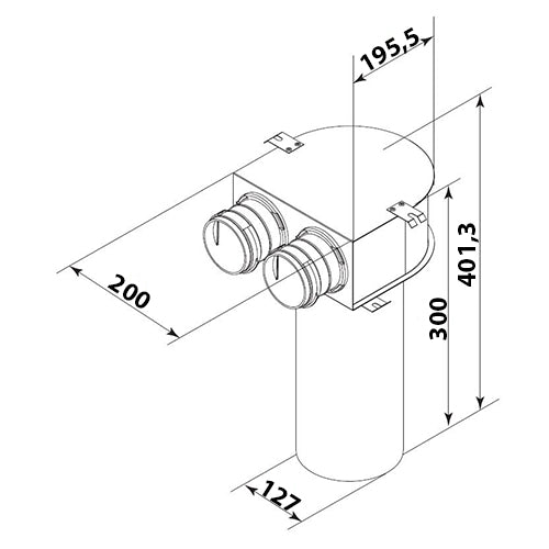 Deckenmontierte Verteilerbox aus Metall für Dalap Flexitech-Rohre Ø 75 mm, 2 Flansche