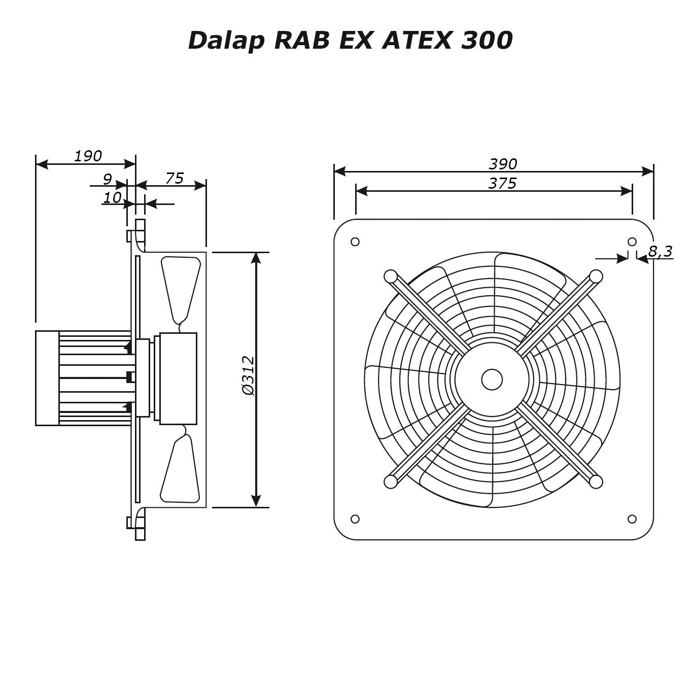 Wandventilator für explosive Atmosphären Dalap RAB EX ATEX Ø 312 mm