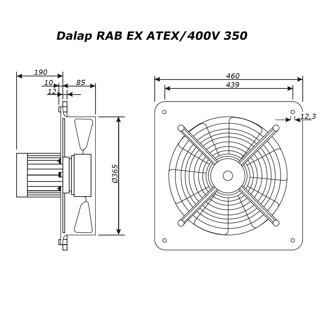 Hochdruckventilator für explosionsgefährdete Umgebungen O.ERRE EB 35 4T bei 230V/400V EX ATEX, Ø 365 mm