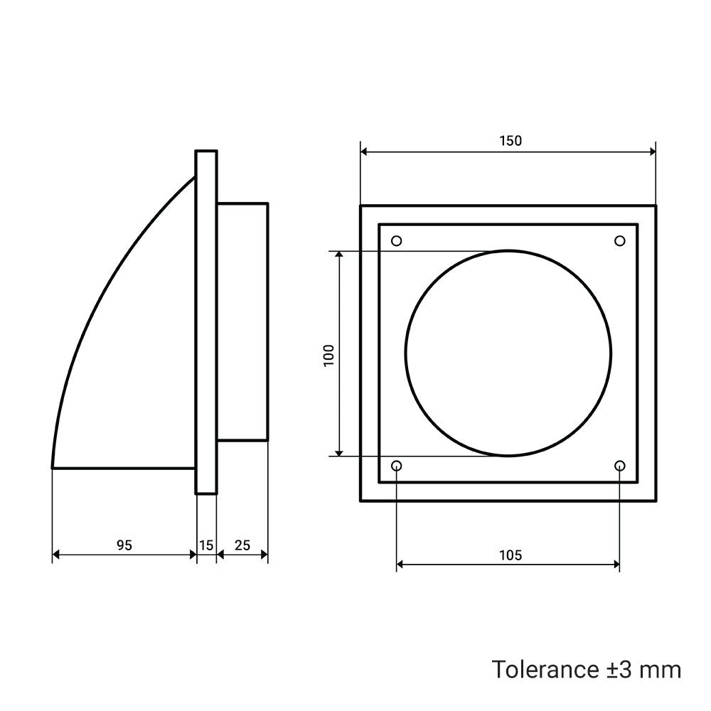 Kunststoff-Lüftungsgitter mit Haube und Klappe Dalap GP 102 BKF ASA, 150x150 mm / Ø 100 mm, terracotta