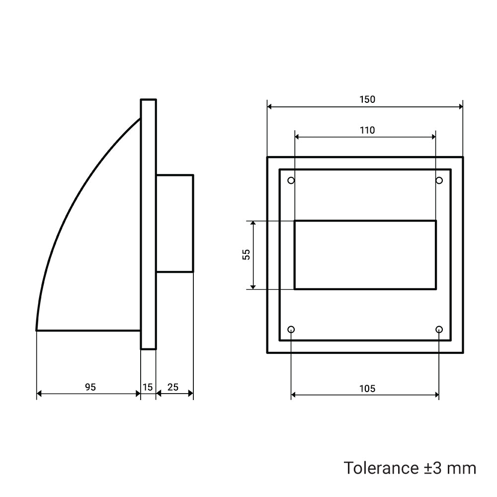 Kunststoff-Lüftungsgitter mit Haube und Klappe Dalap GP 110x55 BKF ASA, 150x150 mm /  110x55 mm, terracotta