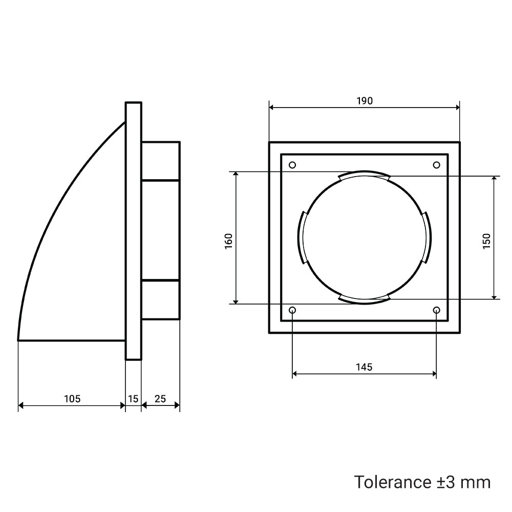 Kunststoff-Lüftungsgitter mit Haube und Klappe Dalap GP 152 BKF ASA, 190x190mm/ 150-160 mm, terracotta