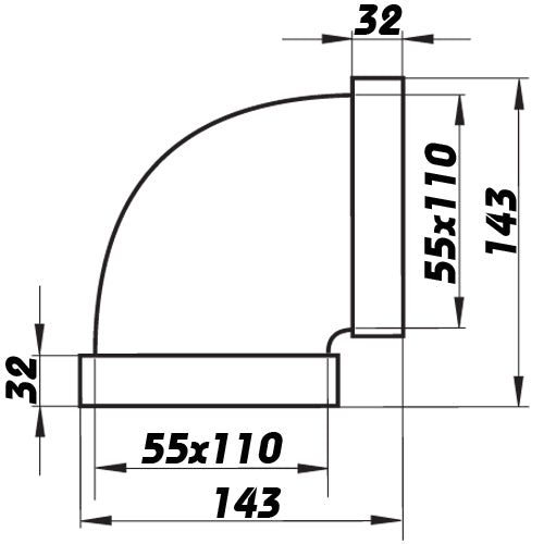 PVC Flachkanalwinkel 90° horizontal, 110x55 mm
