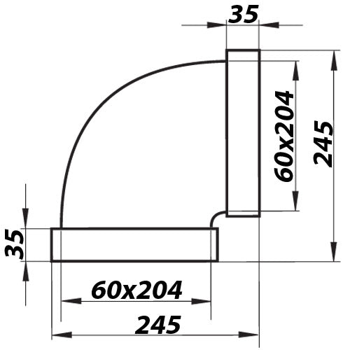 PVC Flachkanalwinkel 90° horizontal, 204x60 mm