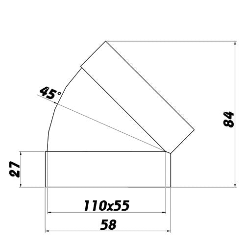 PVC Flachkanalwinkel 45° vertikal, 110x55 mm