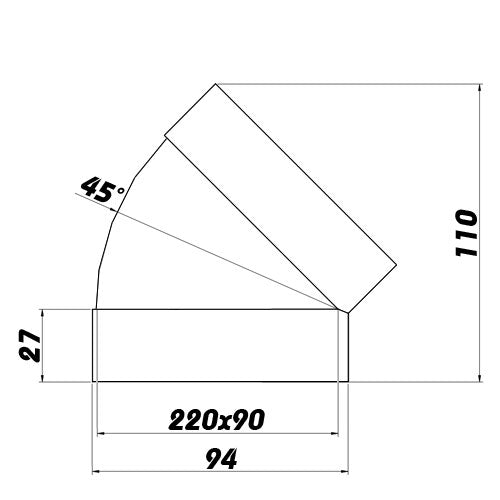 PVC Flachkanalwinkel 45° vertikal, 220x90 mm