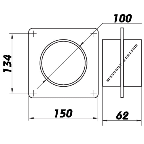 PVC Montagerahmen mit Flansch und Rückschlagklappe Ø 100 mm