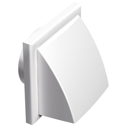 Lüftungsgitter PVC mit Haube, Rückstauklappe und Flansch Ø 125 mm / 187x187 mm, weiß