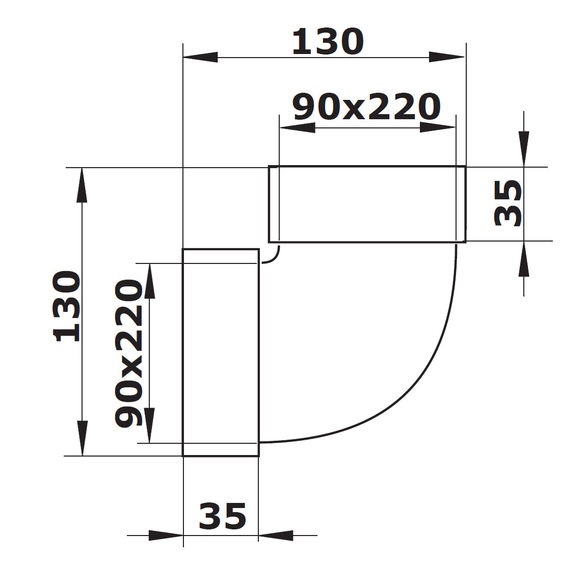 PVC Flachkanalwinkel 90° vertikal, 220x90 mm