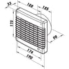Badventilator für feuchte Räume mit automatischen Jalousien, Zugschalter und 12V-Motor Ø 125 mm