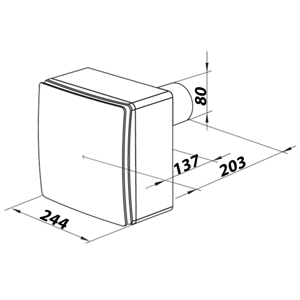Badventilator mit Rückschlagklappe, Feuchtigkeitssensor und höherem Druck Ø 80 mm, horizontal